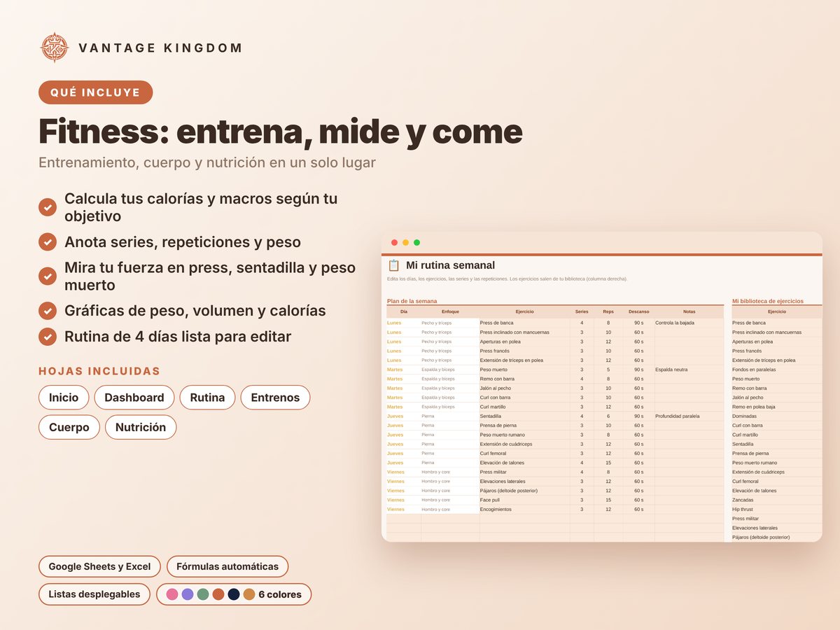 Portada de la plantilla Fitness: entrena, mide y come