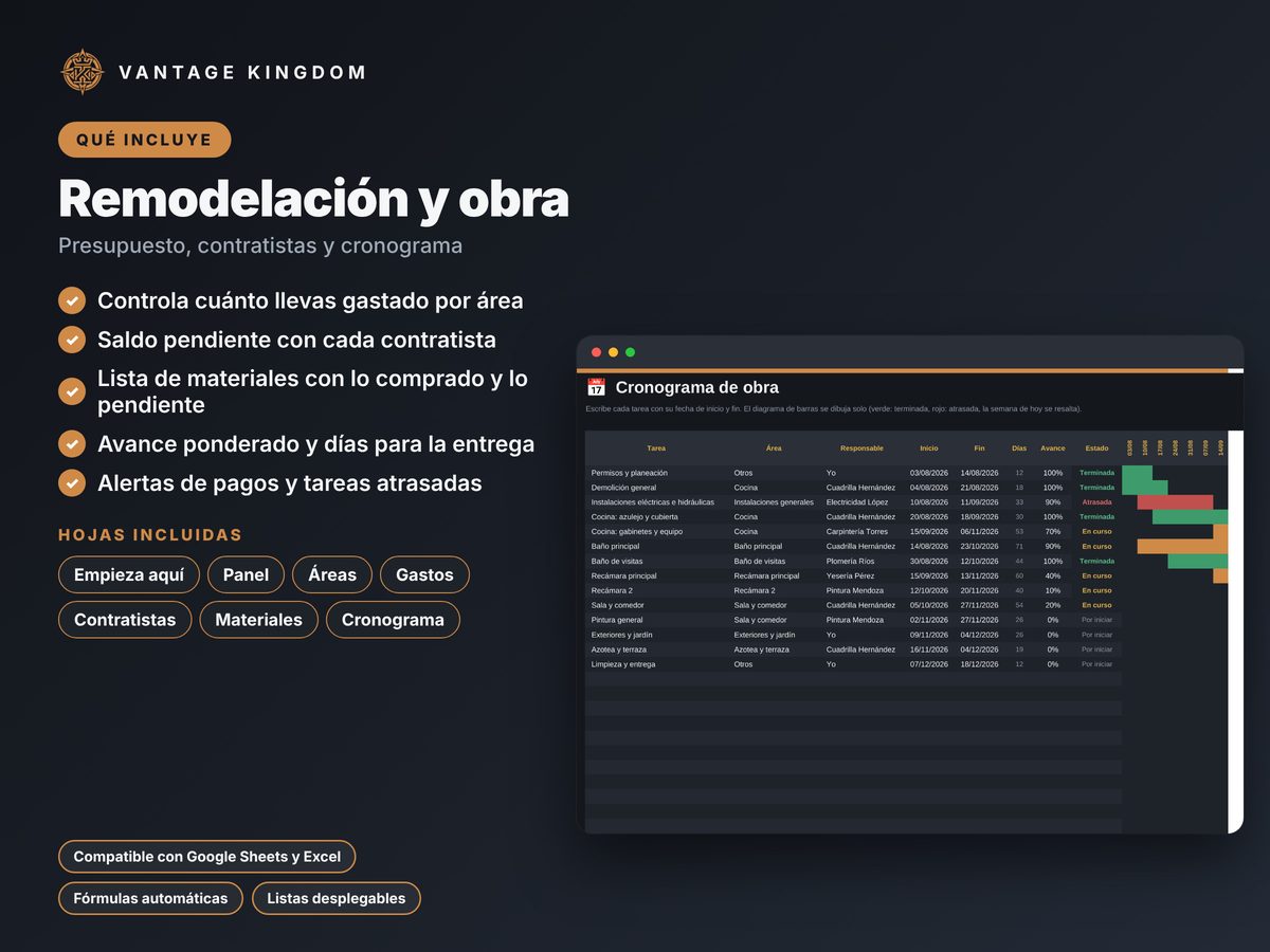 Portada de la plantilla Remodelación y obra