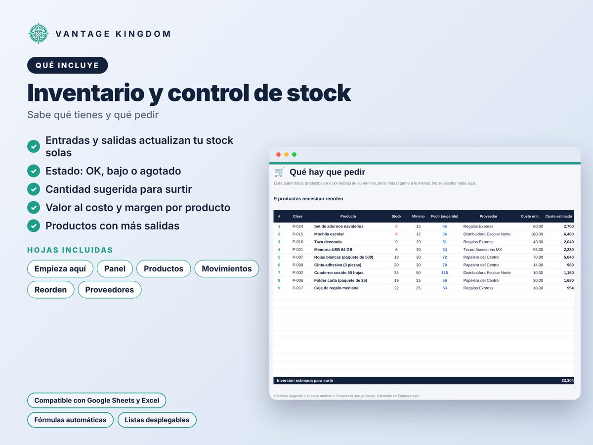 Portada de la plantilla Inventario y control de stock