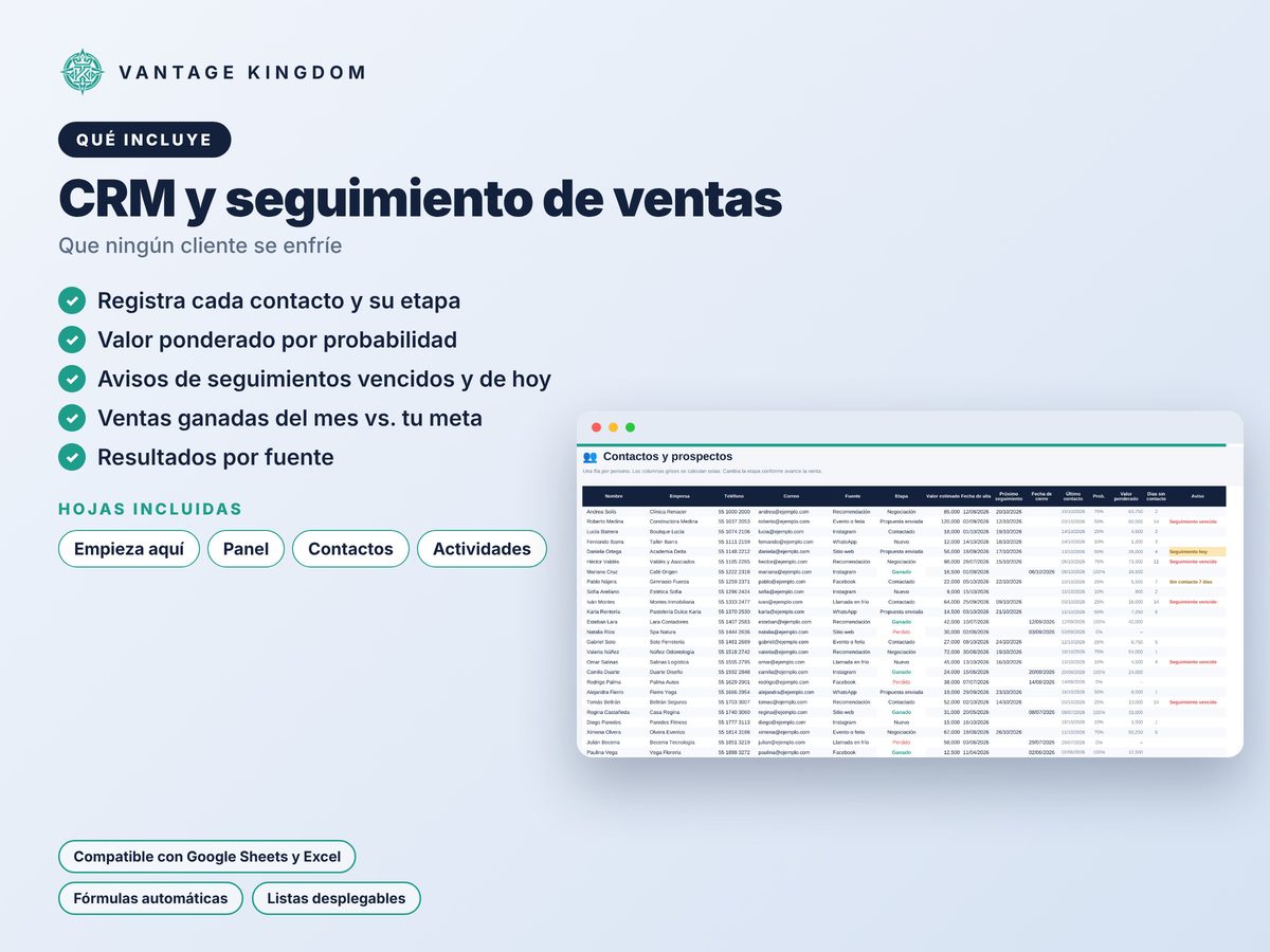 Portada de la plantilla CRM y seguimiento de ventas