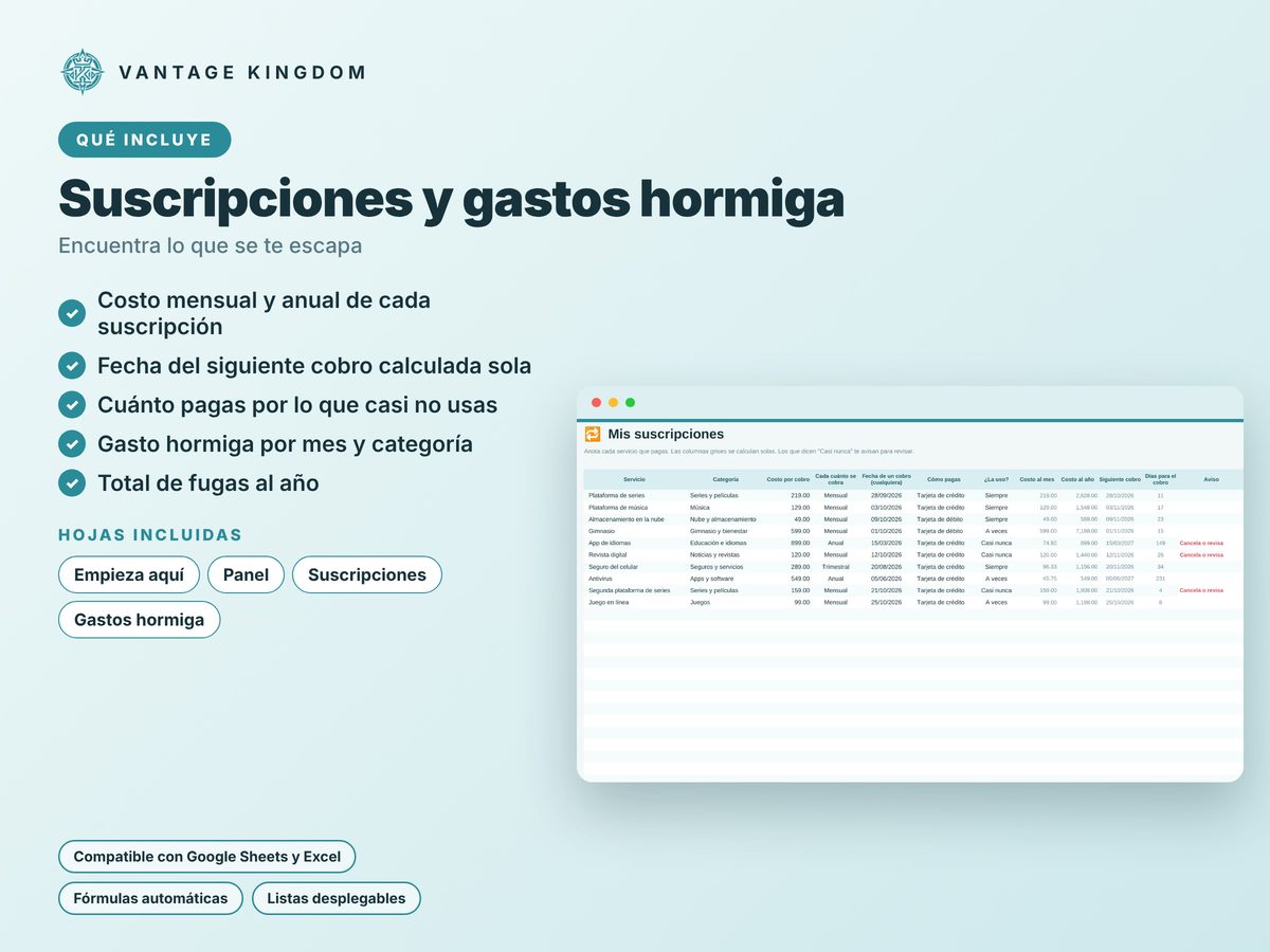 Portada de la plantilla Suscripciones y gastos hormiga