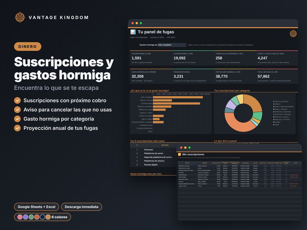 Portada de la plantilla Suscripciones y gastos hormiga